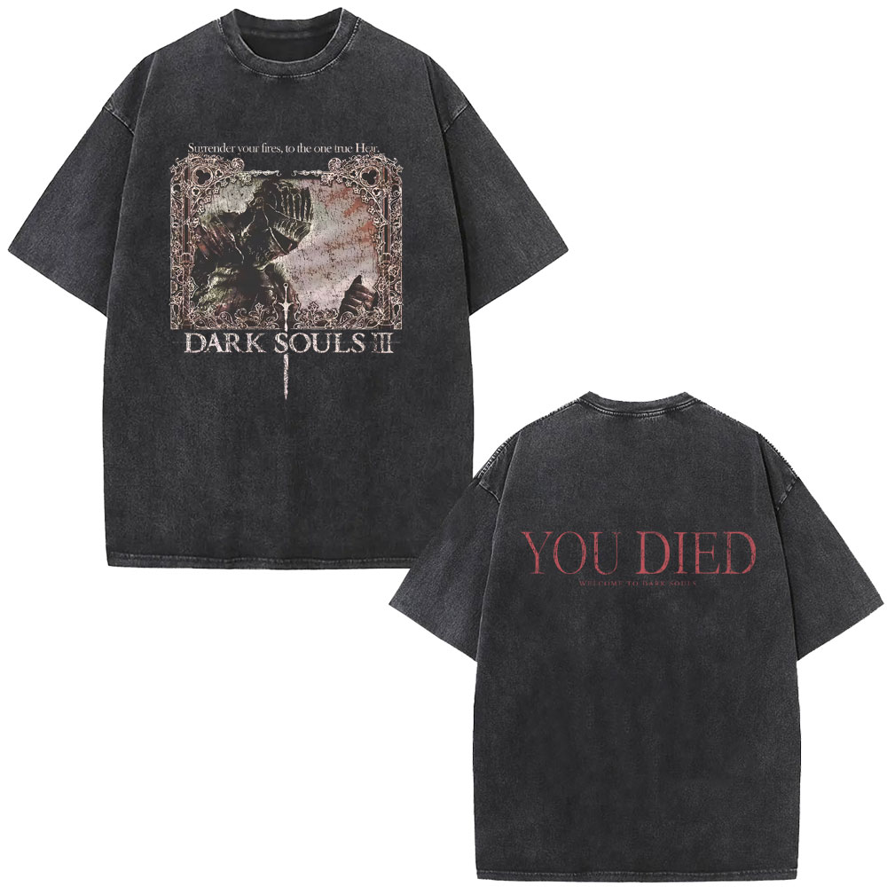 Retro Gaming T Shirts - Washed Vintage Game Dark Souls Graphic